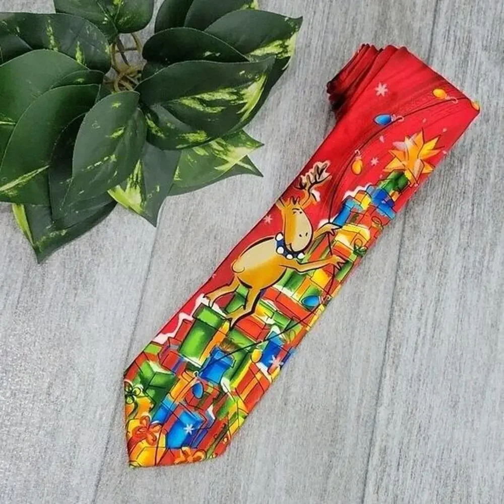 J. Garcia Merry Christmas Collection #62 Reindeer Men's Necktie Multicolor